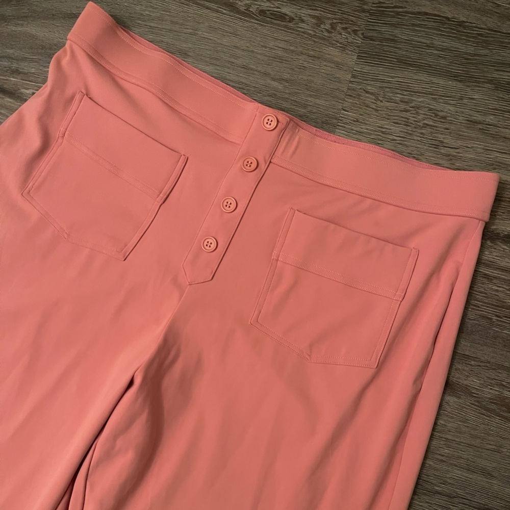 Halara | Pink Pull On Trousers Patch Pockets High Waisted Stretch Button Front - Picture 3 of 5